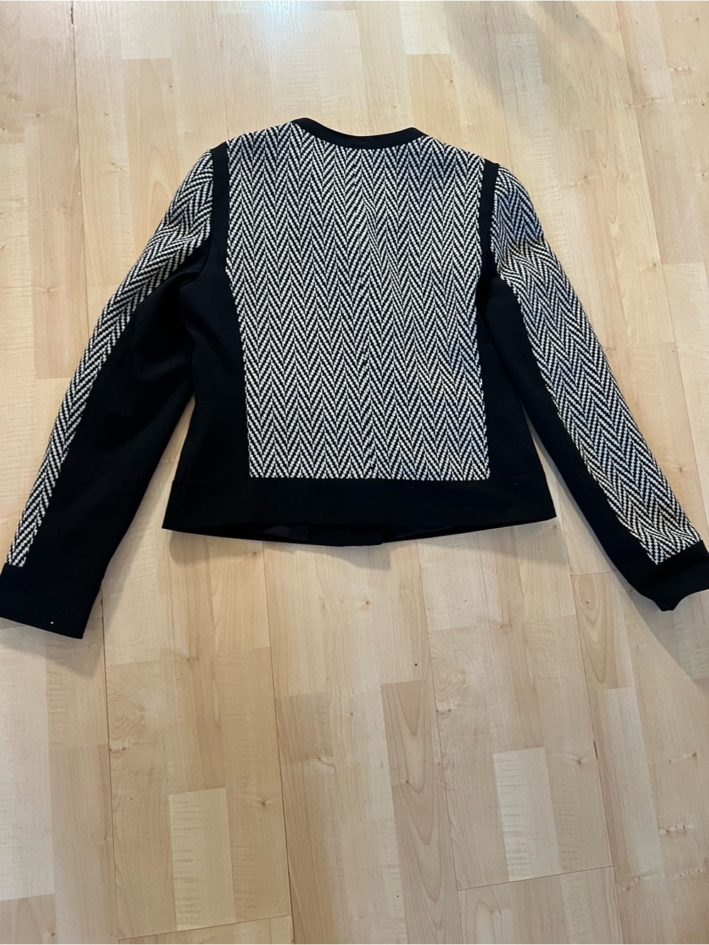 Ann Taylor Jacket Womens Size 6 Black White Herringbone Moto Blazer Coat Career - Picture 8 of 10